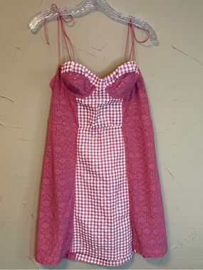 NWT UO Felicity Pink Gingham Eyelet Bustier Mini Dress Coquette Dolce Vita Large